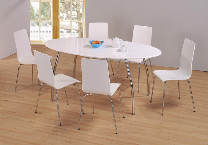 Fiji White High Gloss Oval Dining Set With 6 Chairs
